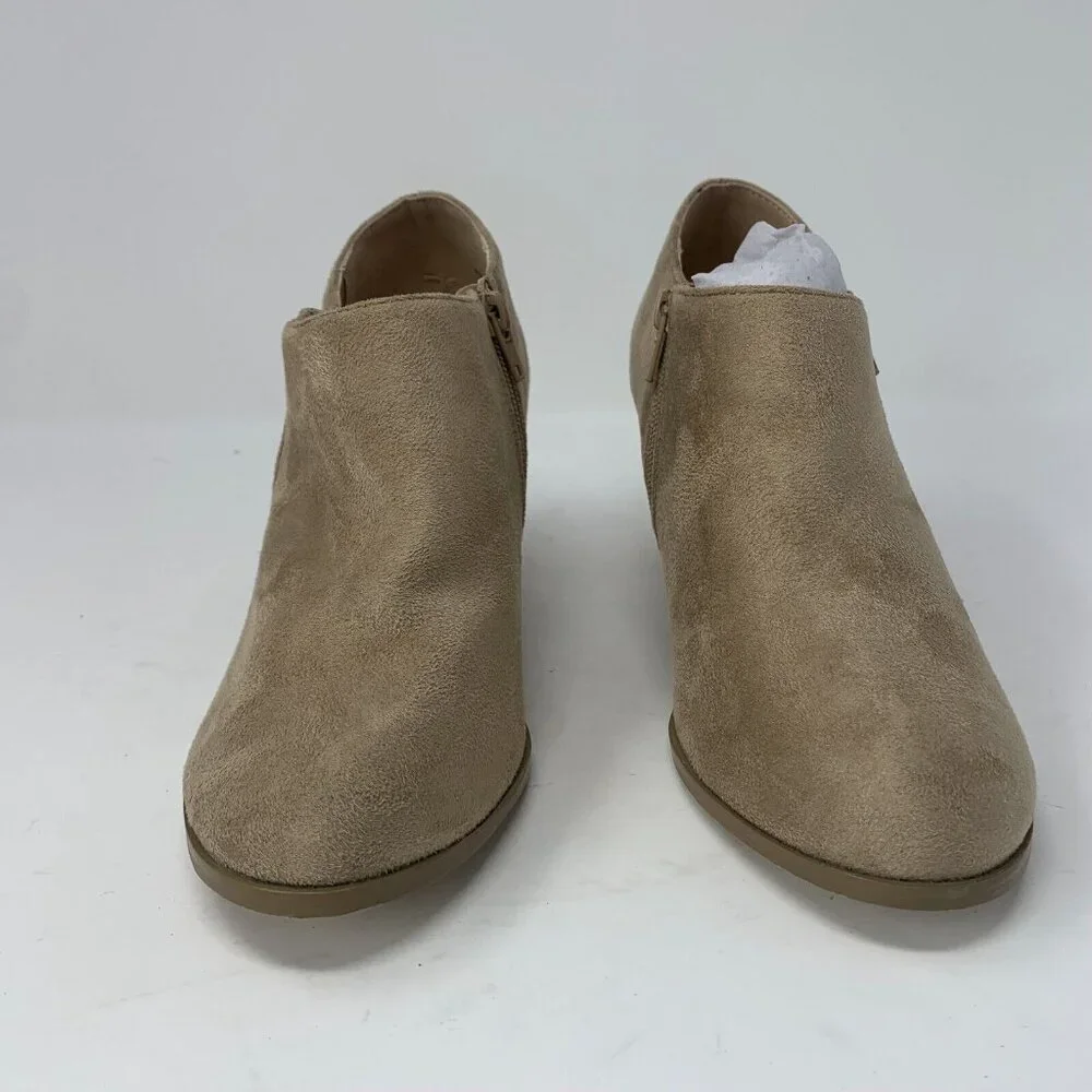 Journee Collection Sanzi Low Cut Booties Womens 7 Taupe Vegan Suede Zipper S0757